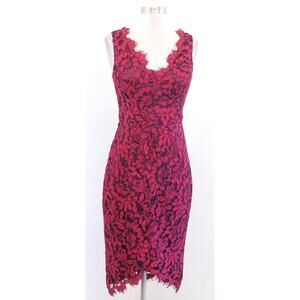 Eliza J Red Burgundy Lace Tulip Hem Sheath Dress Size 2 Cocktail Party V Neck